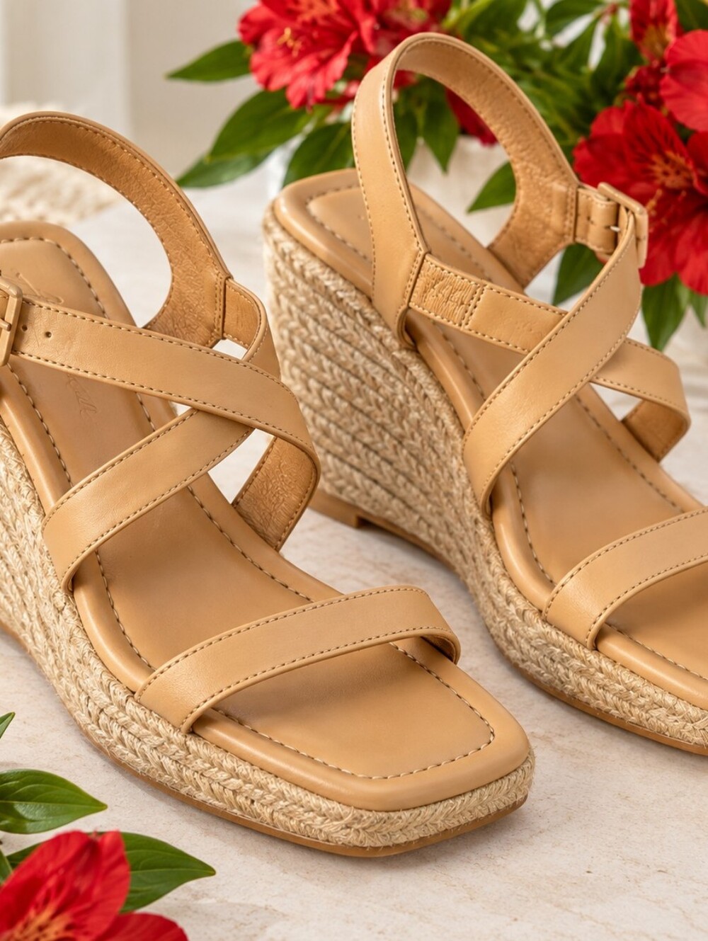 Women's Tan Espadrille Wedge Sandals - Elegant Summer Style